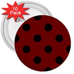Polka Dots - Black on Maroon Red 3  Button (10 pack)
