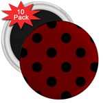 Polka Dots - Black on Maroon Red 3  Magnet (10 pack)