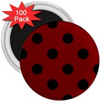 Polka Dots - Black on Maroon Red 3  Magnet (100 pack)