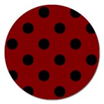 Polka Dots - Black on Maroon Red Magnet 5  (Round)