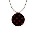 Polka Dots - Maroon Red on Black 1  Button Necklace