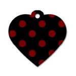Polka Dots - Maroon Red on Black Dog Tag Heart (One Side)