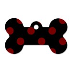 Polka Dots - Maroon Red on Black Dog Tag Bone (One Side)