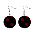 Polka Dots - Maroon Red on Black 1  Button Earrings