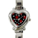 Polka Dots - Maroon Red on Black Heart Italian Charm Watch
