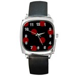 Polka Dots - Maroon Red on Black Square Metal Watch