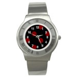 Polka Dots - Maroon Red on Black Stainless Steel Watch
