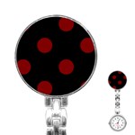Polka Dots - Maroon Red on Black Stainless Steel Nurses Watch