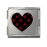 Polka Dots - Maroon Red on Black Mega Link Heart Italian Charm (18mm)