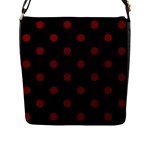 Polka Dots - Maroon Red on Black Flap Closure Messenger Bag (L)