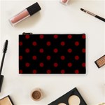 Polka Dots - Maroon Red on Black Cosmetic Bag (S)