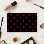Polka Dots - Maroon Red on Black Cosmetic Bag (M)