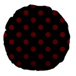 Polka Dots - Maroon Red on Black Large 18  Premium Round Cushion