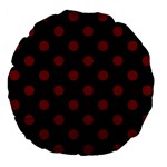 Polka Dots - Maroon Red on Black Large 18  Premium Flano Round Cushion