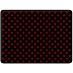 Polka Dots - Maroon Red on Black Fleece Blanket (Large) (One Side)