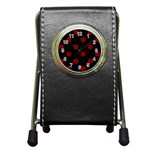 Polka Dots - Maroon Red on Black Pen Holder Desk Clock