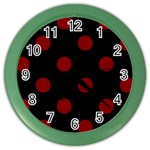 Polka Dots - Maroon Red on Black Color Wall Clock