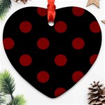 Polka Dots - Maroon Red on Black Heart Ornament (Two Sides)
