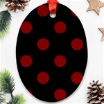Polka Dots - Maroon Red on Black Ornament (Oval)