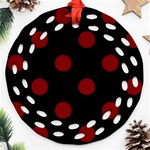 Polka Dots - Maroon Red on Black Ornament (Round Filigree)
