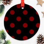 Polka Dots - Maroon Red on Black Round Ornament (Two Sides)