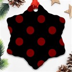 Polka Dots - Maroon Red on Black Ornament (Snowflake)