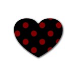 Polka Dots - Maroon Red on Black Rubber Coaster (Heart)