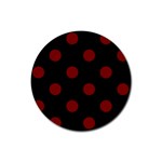 Polka Dots - Maroon Red on Black Rubber Coaster (Round)