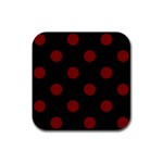 Polka Dots - Maroon Red on Black Rubber Coaster (Square)