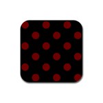 Polka Dots - Maroon Red on Black Rubber Square Coaster (4 pack)