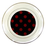 Polka Dots - Maroon Red on Black Porcelain Plate