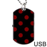 Polka Dots - Maroon Red on Black Dog Tag USB Flash (One Side)