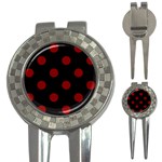 Polka Dots - Maroon Red on Black 3-in-1 Golf Divot