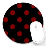 Polka Dots - Maroon Red on Black Round Mousepad