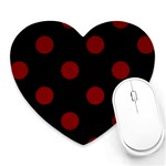 Polka Dots - Maroon Red on Black Heart Mousepad