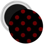 Polka Dots - Maroon Red on Black 3  Magnet