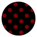 Polka Dots - Maroon Red on Black Magnet 5  (Round)