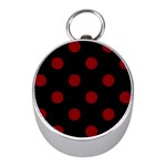 Polka Dots - Maroon Red on Black Silver Compass (Mini)
