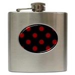 Polka Dots - Maroon Red on Black Hip Flask (6 oz)
