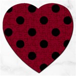 Polka Dots - Black on Burgundy Red Jigsaw Puzzle (Heart)