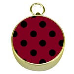 Polka Dots - Black on Burgundy Red Gold Compass