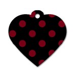 Polka Dots - Burgundy Red on Black Dog Tag Heart (Two Sides)
