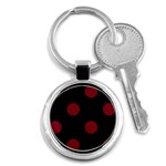Polka Dots - Burgundy Red on Black Key Chain (Round)
