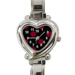 Polka Dots - Burgundy Red on Black Heart Italian Charm Watch