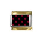 Polka Dots - Burgundy Red on Black Gold Trim Italian Charm (9mm)