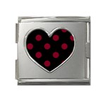 Polka Dots - Burgundy Red on Black Mega Link Heart Italian Charm (18mm)