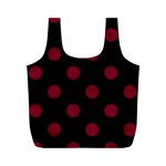 Polka Dots - Burgundy Red on Black Full Print Recycle Bag (M)