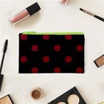 Polka Dots - Burgundy Red on Black Canvas Cosmetic Bag (XS)