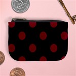 Polka Dots - Burgundy Red on Black Mini Coin Purse