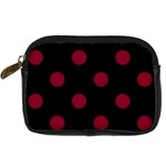 Polka Dots - Burgundy Red on Black Digital Camera Leather Case